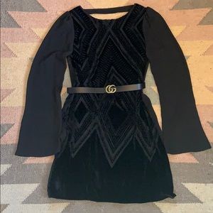 Express Black Velvet Backless Dress